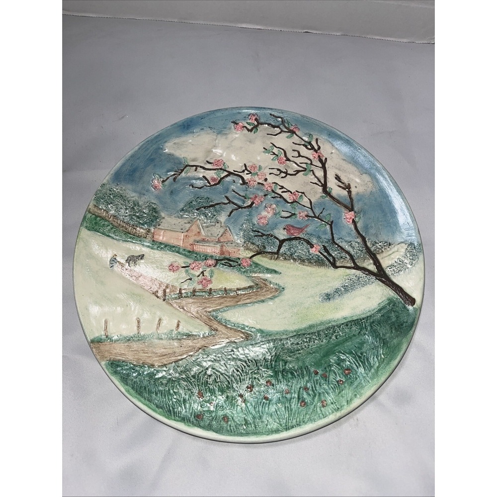 Vintage Byron Molds Spring Wall Art Plate Ceramic 12.75" Hand Painted Home Decor